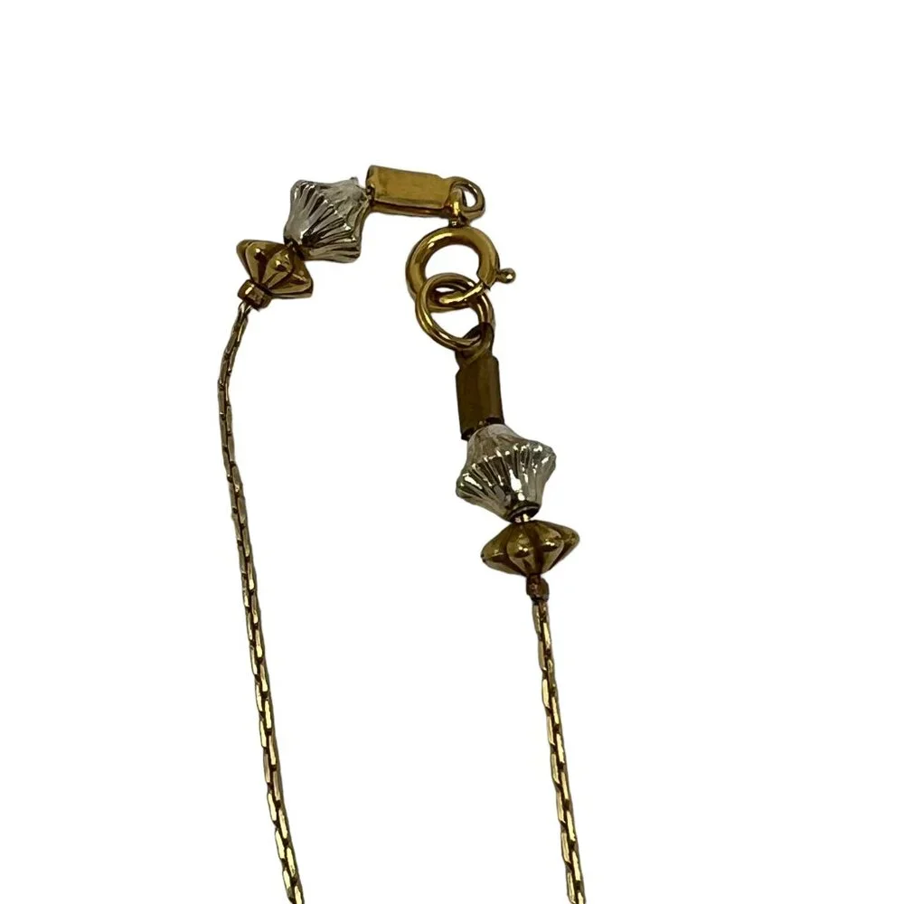 Beaded‎ Necklace Gold Tone Chain Blue White Blue Yellow Beads